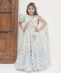 Blue Floral Lehenga Choli With Drape Duppatta