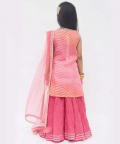 Pink Leheriya Kotta Kurti With Coral Ghagra Skirt