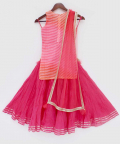 Pink Leheriya Kotta Kurti With Coral Ghagra Skirt