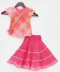Pink Leheriya Kotta Kurti With Coral Ghagra