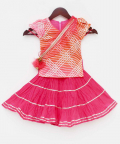 Pink Leheriya Kotta Kurti With Coral Ghagra
