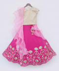 Golden Sequins Choli With Hot Pink Lehenga Set