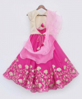 Golden Sequins Choli With Hot Pink Lehenga Set