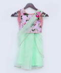 Peach Printed Choli With Drape Saree