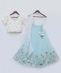 Off White Choli With Blue Gotta Lehenga
