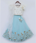 Off White Choli With Blue Gotta Lehenga