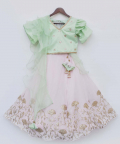 Pista Green Choli With Pink Gotta Lehenga