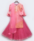 Pink Kotta Cotton Kurti With Ghagraa