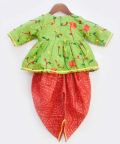 Green Embroidery Peplum With Red Dhoti