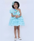 Blue Organza One Off Shoulder Style Frock