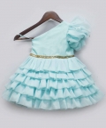 Blue Organza One Off Shoulder Style Frock
