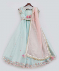 Blue Mirror Embroidery Organza Lehenga Choli