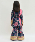 Blue Velvet Printed Kurti Sharara Set