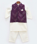Wine Mirror Work Jacket With Kurta Pant
