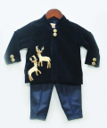 Dark Blue Velvet Bandgala With Blue Pant