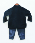 Dark Blue Velvet Bandgala With Blue Pant