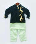 Emerald Green Velvet Jacket With Pista Green Kurta Pant