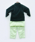 Emerald Green Velvet Jacket With Pista Green Kurta Pant