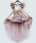 Peach Sequins High Low Dress