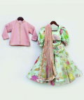 Acqua Embroidery Net Lehenga Choli With Peach Silk Jacket