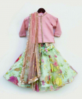 Acqua Embroidery Net Lehenga Choli With Peach Silk Jacket
