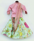 Acqua Embroidery Net Lehenga Choli With Peach Silk Jacket