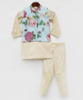 Light Fawn Kurta Pant With Blue Floral Print Jacket