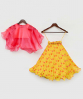Yellow Georgette Lehenga With Pink Top And Organza Cape