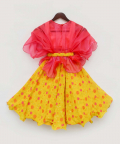 Yellow Georgette Lehenga With Pink Top And Organza Cape
