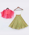 Green Georgette Lehenga With Pink Top And Organza Cape