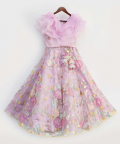 Lilac Organza Frill Top With Embroidery Lehenga