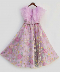 Lilac Organza Frill Top With Embroidery Lehenga