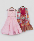 Pink Lehenga Choli With Pink Printed Jacket