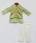 Green Chanderi Brocade Jacket With Kurta And Pant
