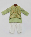 Green Chanderi Brocade Jacket With Kurta And Pant