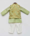 Green Chanderi Brocade Jacket With Kurta And Pant