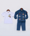 White T-Shirt With Denim Jacket And Pant