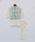 Blue Embroidery Jacket With Kurta And Chudidar