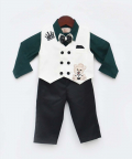 Green Shirt And Off White Waist Coat With Pant