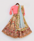 Pink Silk Flower Boti Choli With Embroidery Lehenga And Dupatta