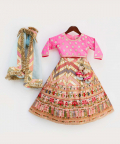 Hot Pink Silk Flower Boti Choli With Embroidery Lehenga And Dupatta