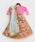 Hot Pink Silk Flower Boti Choli With Embroidery Lehenga And Dupatta