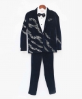 Dark Blue Embroidered Velvet Coat Set