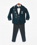 Teal Blue Embroidered Velvet Coat Set