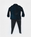 Teal Blue Embroidered Velvet Coat Set