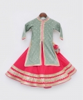 Green Embroidery Long Jacket With Lehenga