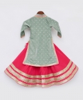 Green Embroidery Long Jacket With Lehenga