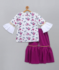 White Printed Kurta With Sharara
