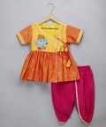 Ganpati Embroidered Orange Yello Dhoti Set