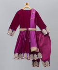 Purple Velvet Embroidered Anarkali Pants With Net Dupatta